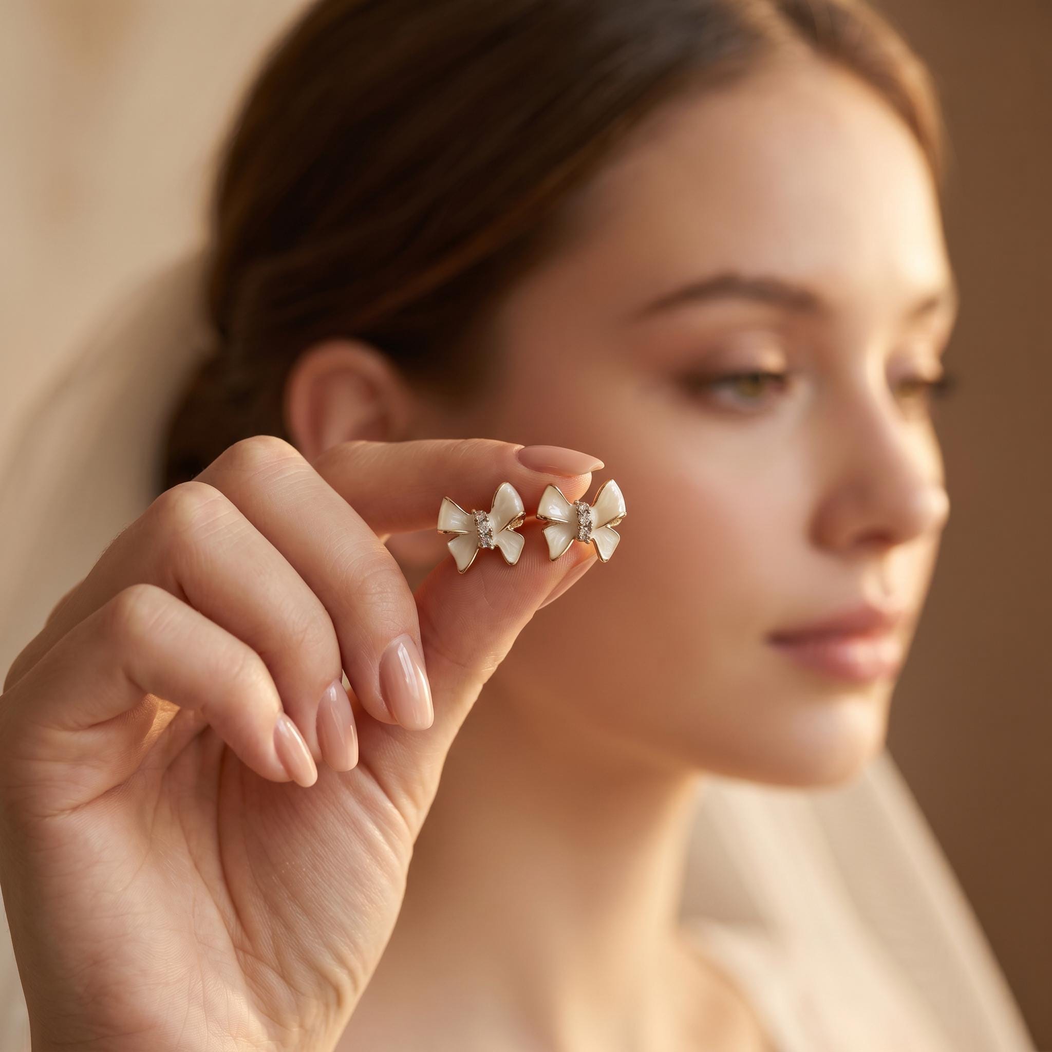 Weiße Schmetterlings-Ohrstecker | Goldfarbener Brautschmuck mit Kristallen