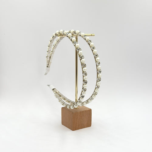 Bridal Headband Set with Pearls and Clear Stones | Silver-Tone Wedding Hairpiece