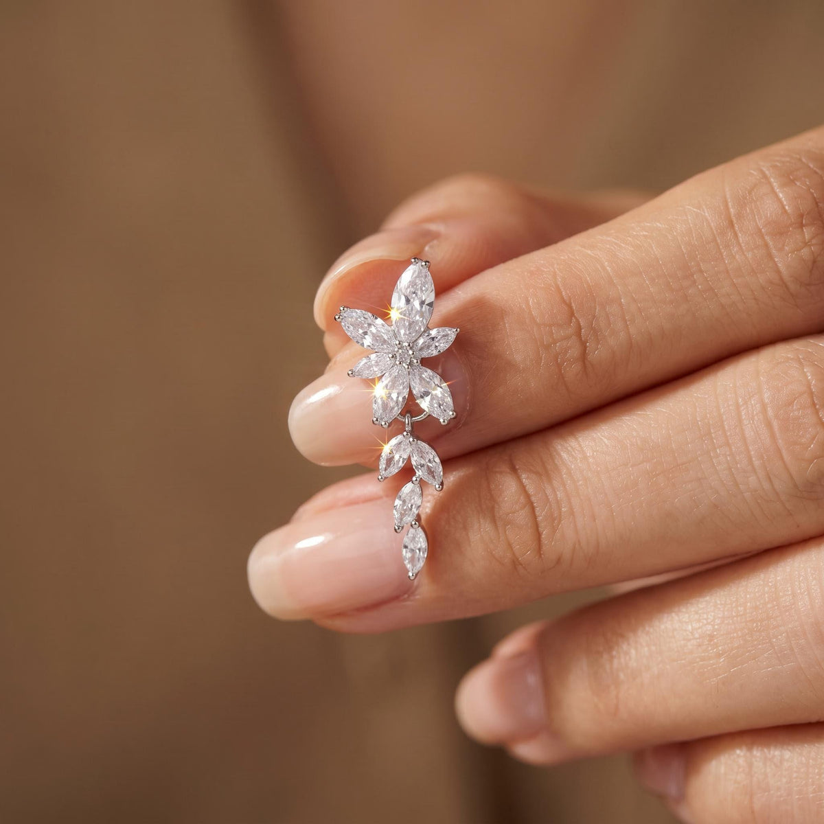 Crystal Bridal Earrings Silver Floral Drop Earrings Wedding Jewelry Marquise Crystal Bridal Gift