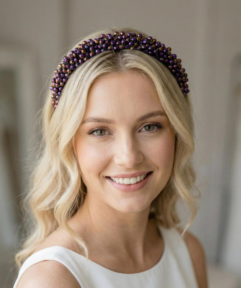 Irisierender Kristall Haarreif in Violett – Luxuriöses Diadem für Hochzeit und Abendmode - AVYRAA BRIDAL