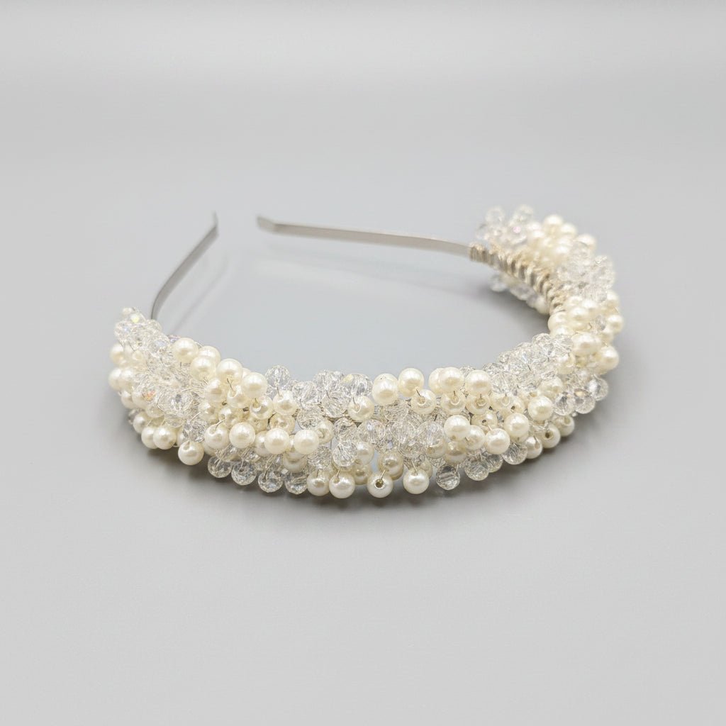 Ivory Perlen Tiara mit klaren Kristallen für Bräute - AVYRAA BRIDAL