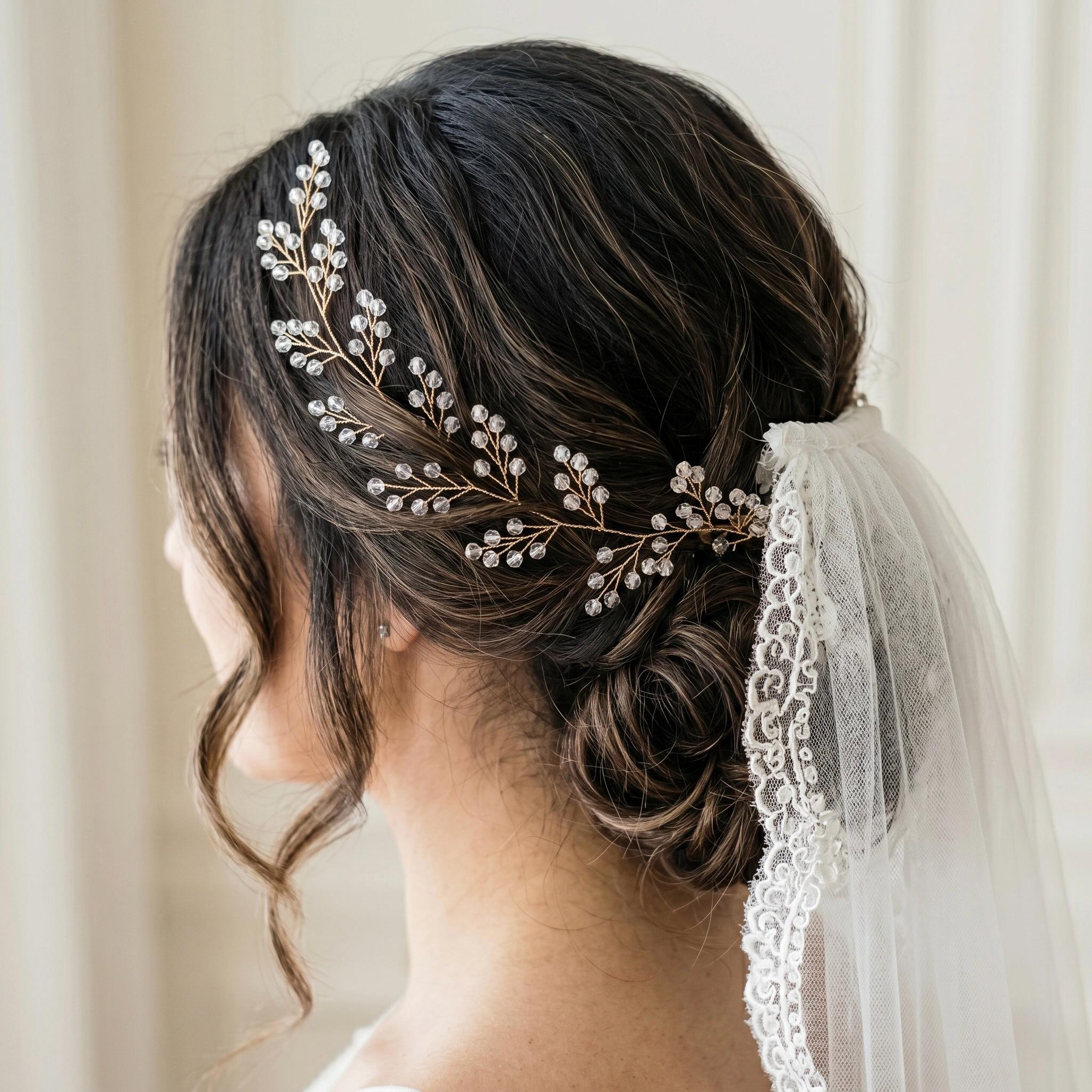 Klare Kristall Haarranke in Gold oder Silber für Bräute - AVYRAA BRIDAL