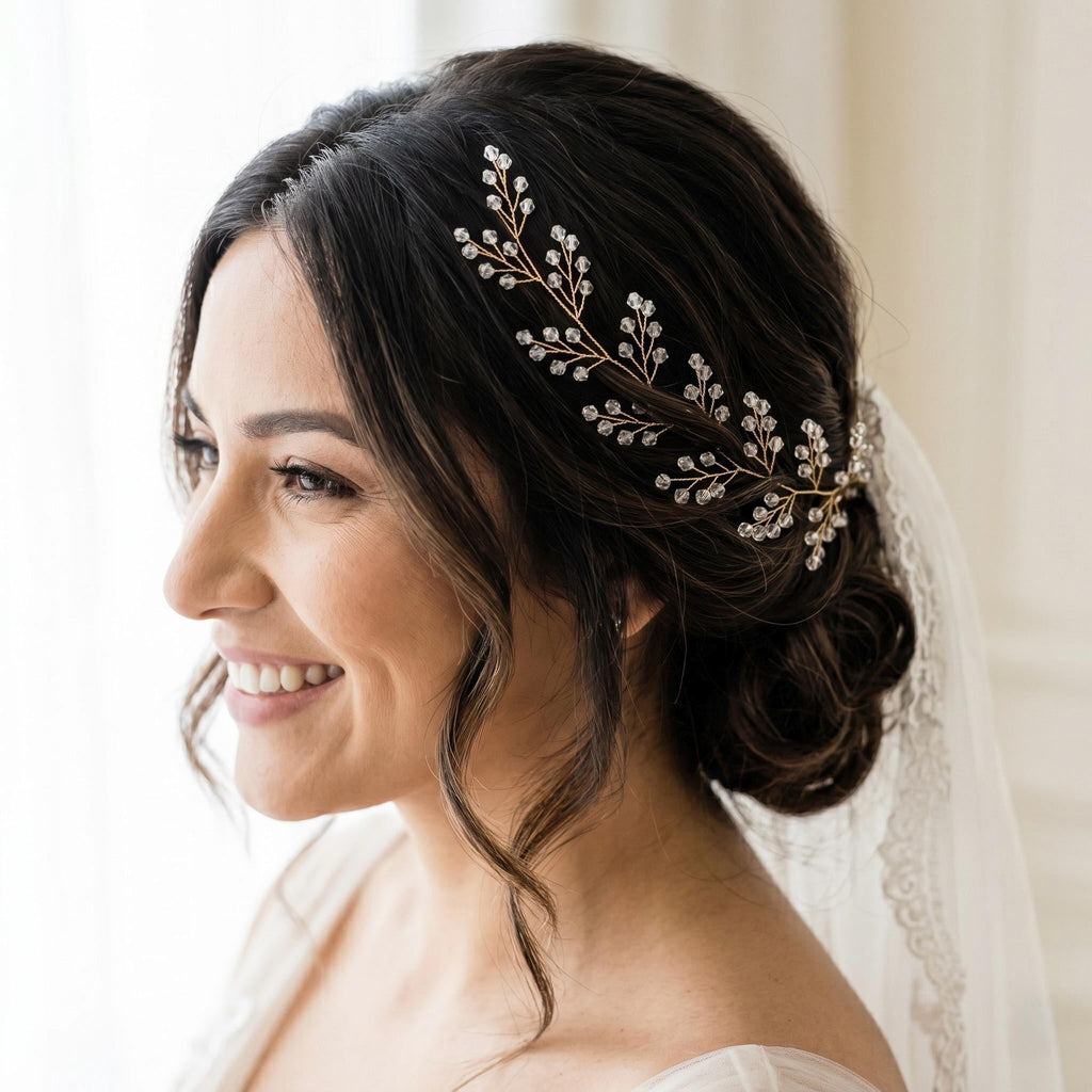 Klare Kristall Haarranke in Gold oder Silber für Bräute - AVYRAA BRIDAL