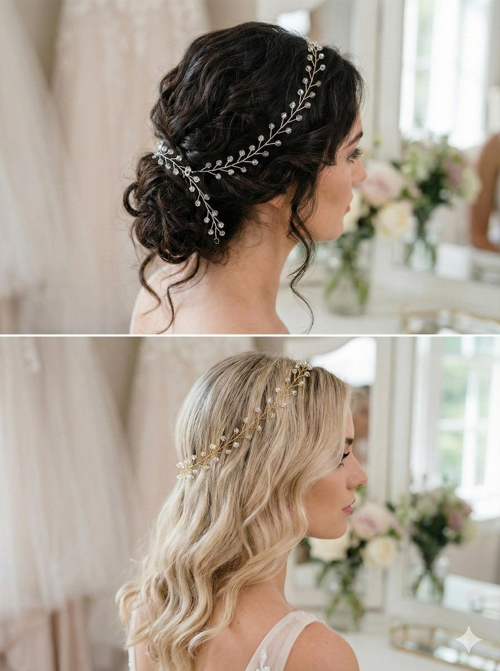 Kristall Haarranke in Gold oder Silber für Brautfrisuren - AVYRAA BRIDAL