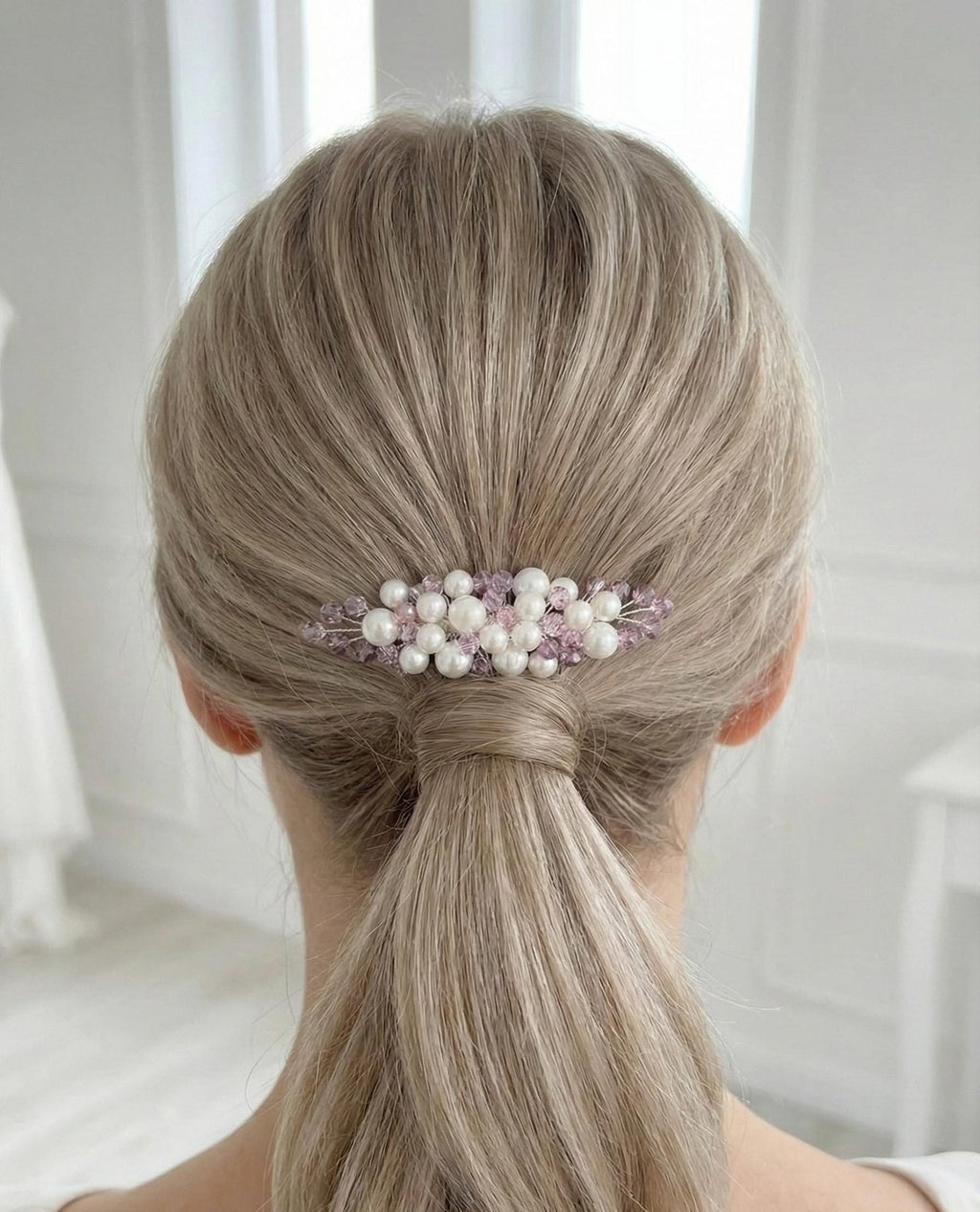 Lavendel Kristall Haarkamm Elfenbein Perlen Silber Braut Vintage Accessoire Romantisch Frisur Schmuck - AVYRAA BRIDAL