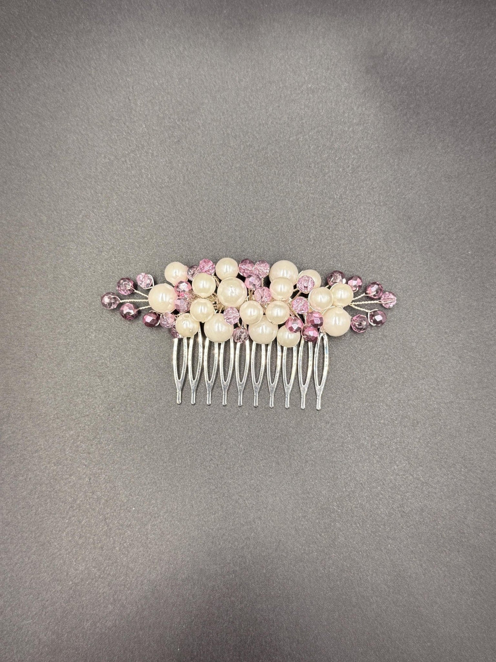 Lavendel Kristall Haarkamm Elfenbein Perlen Silber Braut Vintage Accessoire Romantisch Frisur Schmuck - AVYRAA BRIDAL
