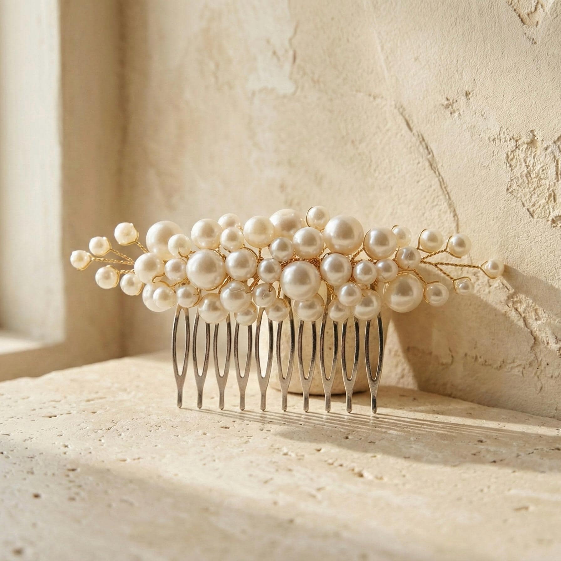 Perlen Braut Haarkamm in Gold oder Silber - AVYRAA BRIDAL