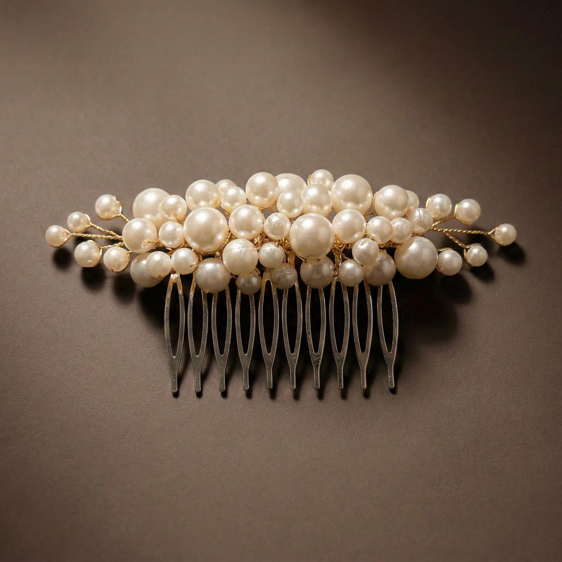 Perlen Braut Haarkamm in Gold oder Silber - AVYRAA BRIDAL