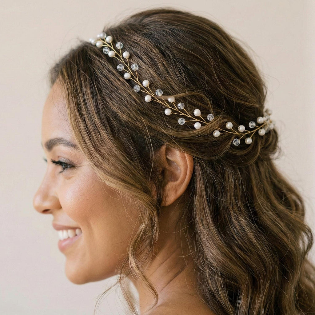 Perlen Haarranke in Gold oder Silber für Bräute - AVYRAA BRIDAL
