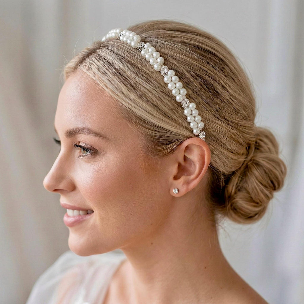 Perlen Haarreif mit runden Kristallsteinen für Bräute - AVYRAA BRIDAL