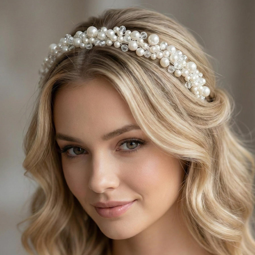 Perlen Kristall Diadem für elegante Brautfrisuren - AVYRAA BRIDAL