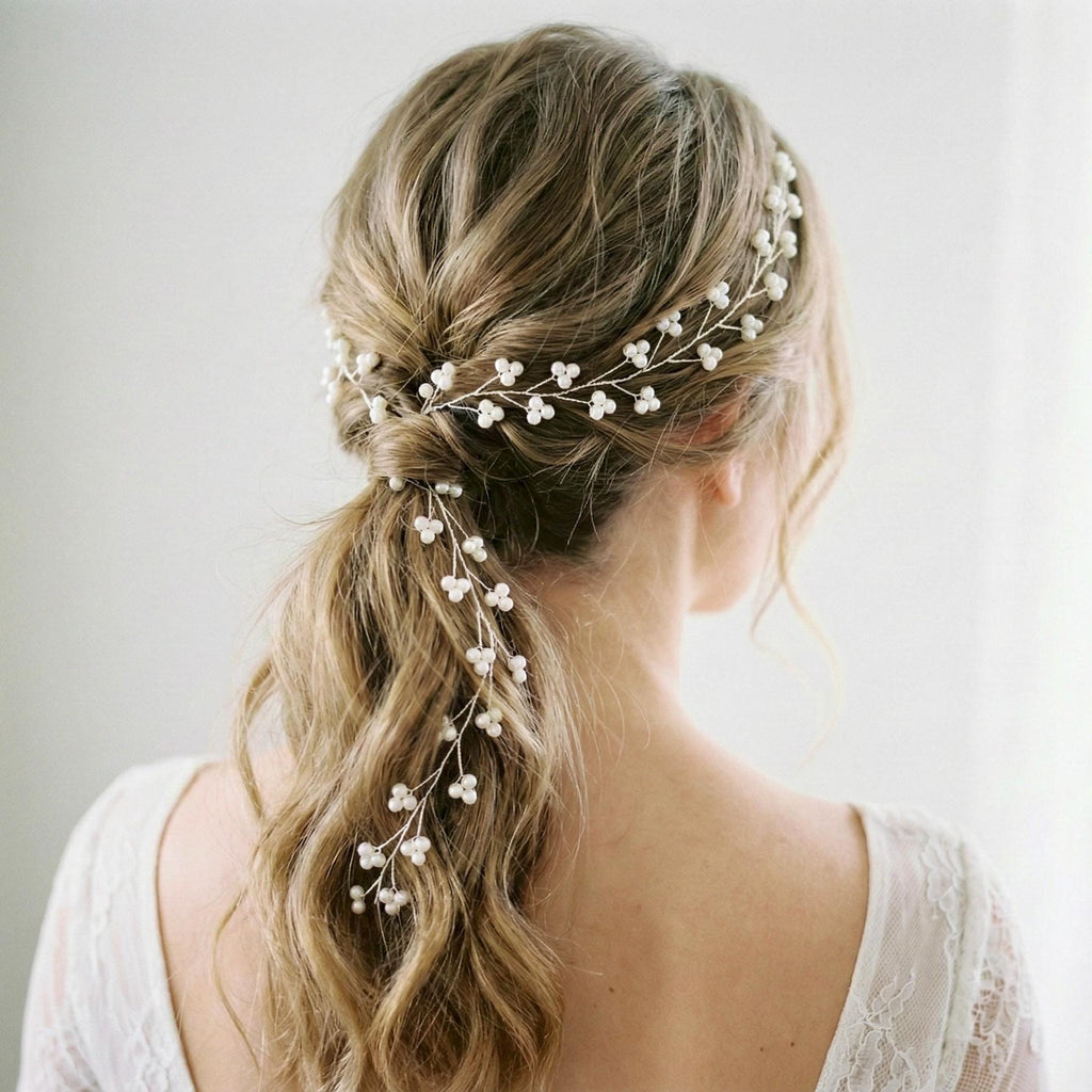 Perlenzweig Haarranke in Gold oder Silber für Bräute - AVYRAA BRIDAL