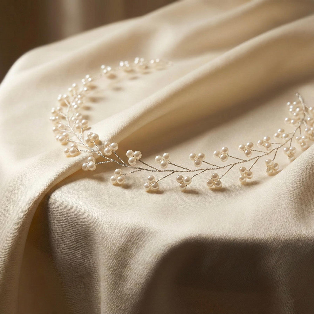 Perlenzweig Haarranke in Gold oder Silber für Bräute - AVYRAA BRIDAL