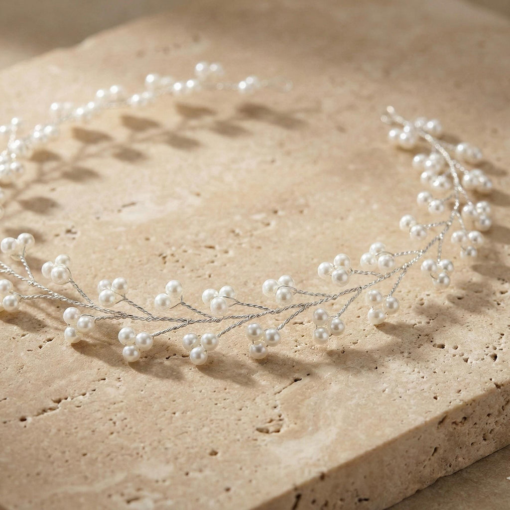 Perlenzweig Haarranke in Gold oder Silber für Bräute - AVYRAA BRIDAL