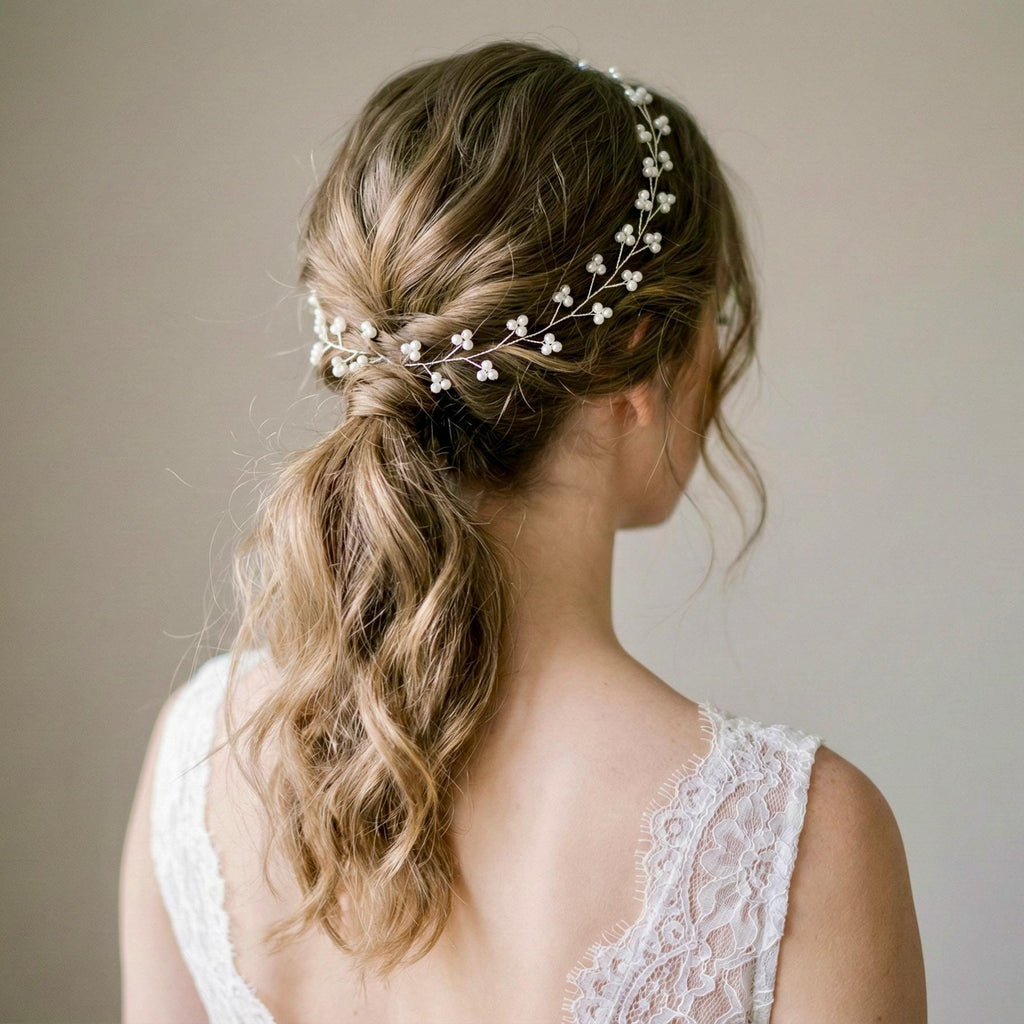Perlenzweig Haarranke in Gold oder Silber für Bräute - AVYRAA BRIDAL