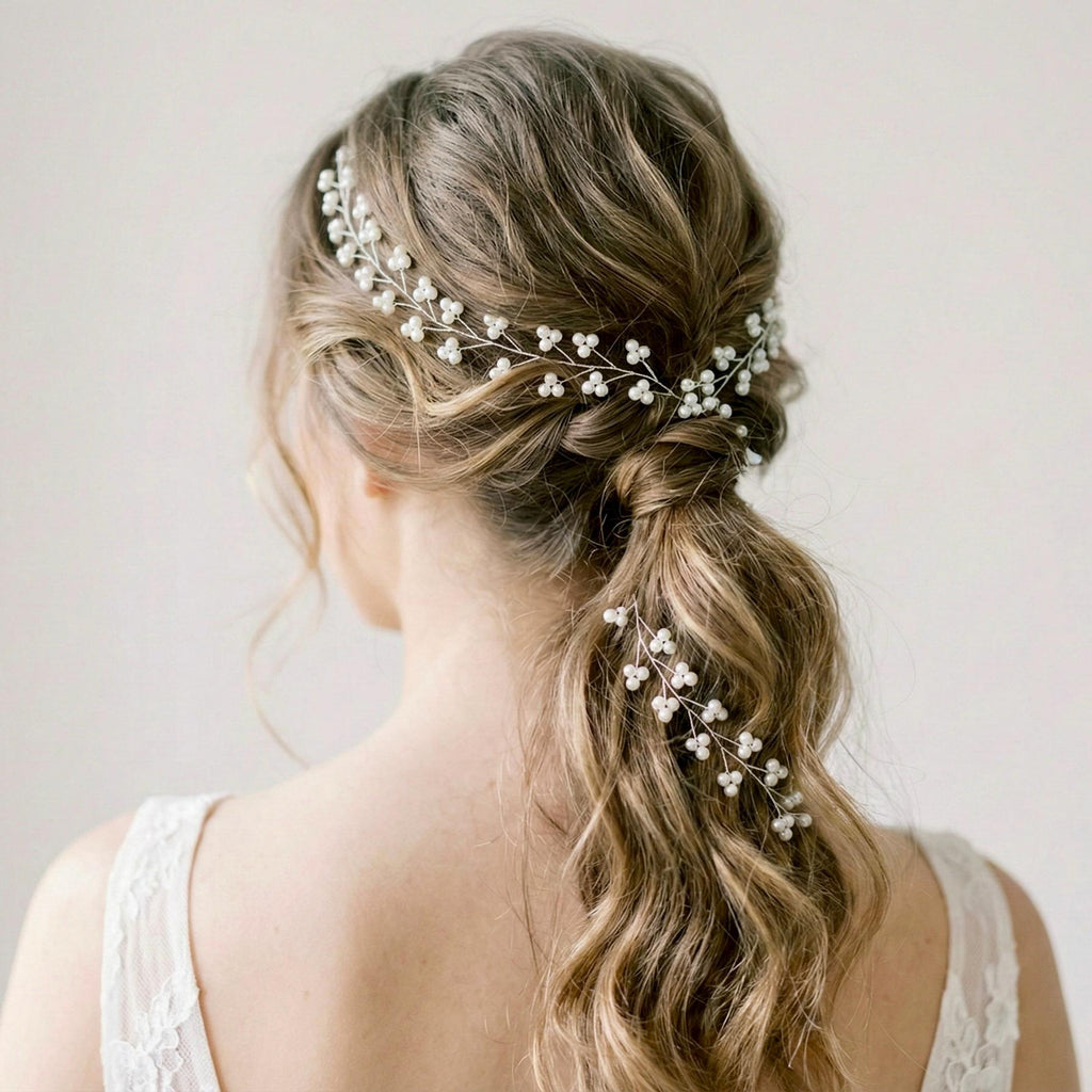 Perlenzweig Haarranke in Gold oder Silber für Bräute - AVYRAA BRIDAL