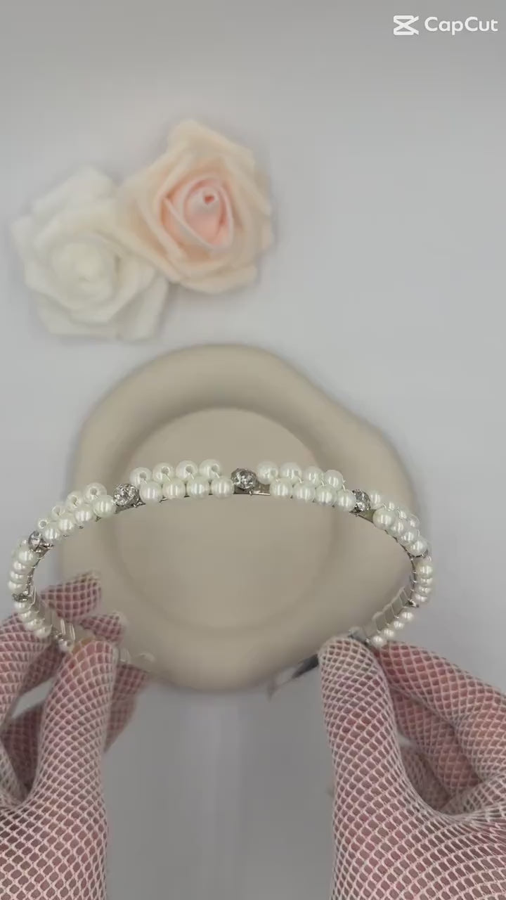 Beaded Headband with Round Crystal Stones for Brides