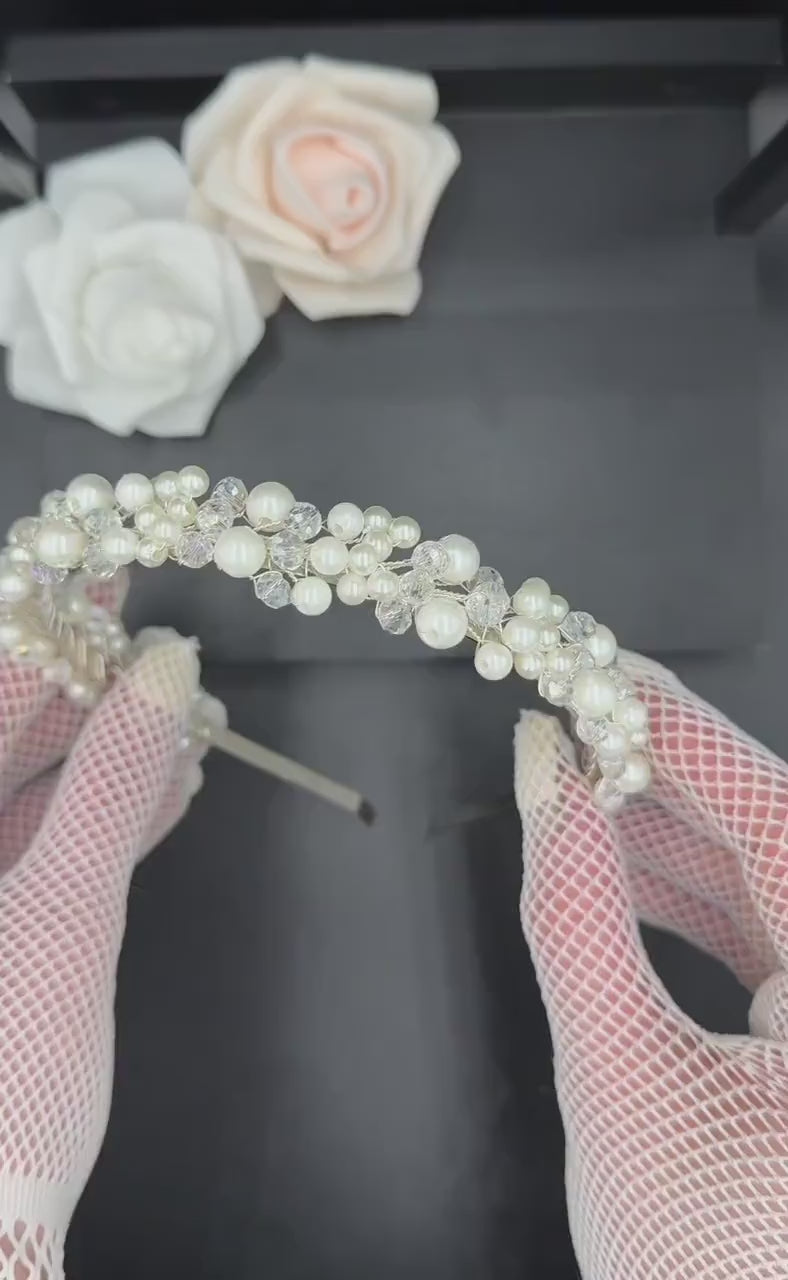 Delicate Bridal Tiara with Pearls and Crystals