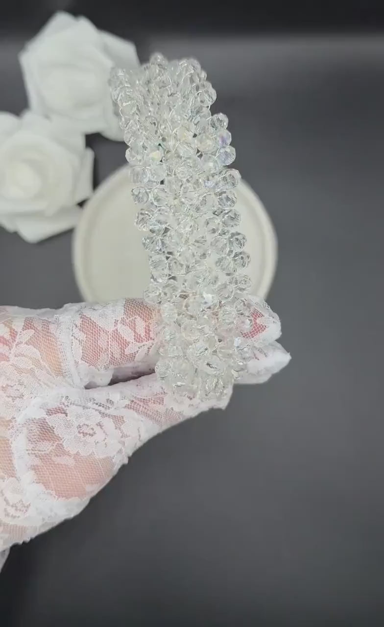 Funkelnde Kristall Braut Tiara in Silberoptik