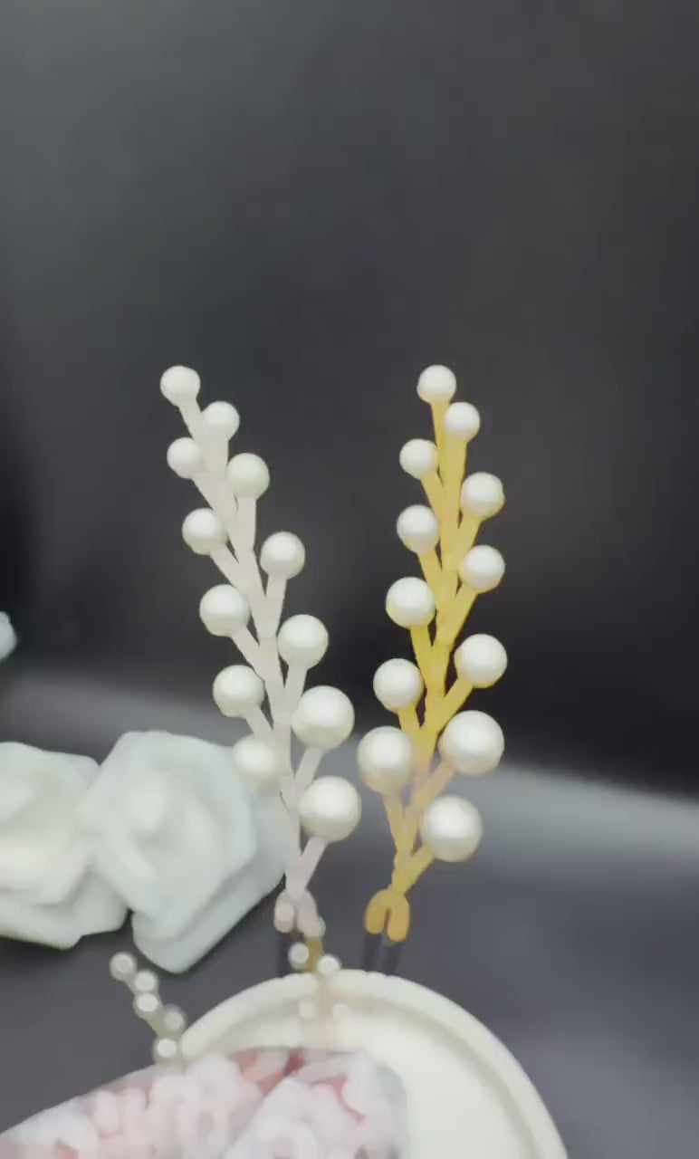 Altın veya gümüş 9 cm incili saç tokası