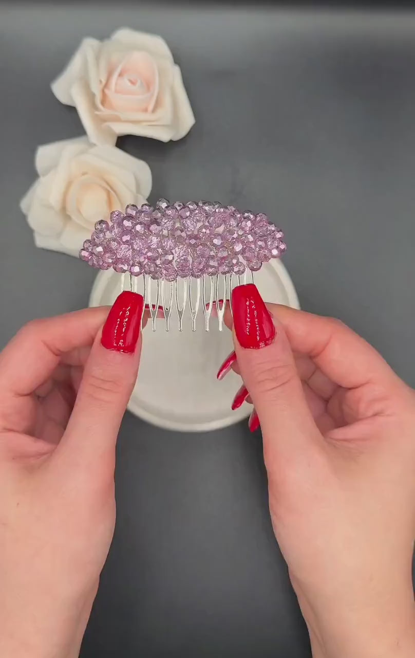Pink Transparent Bicolor Crystal Hair Comb for Bridal Hairstyles
