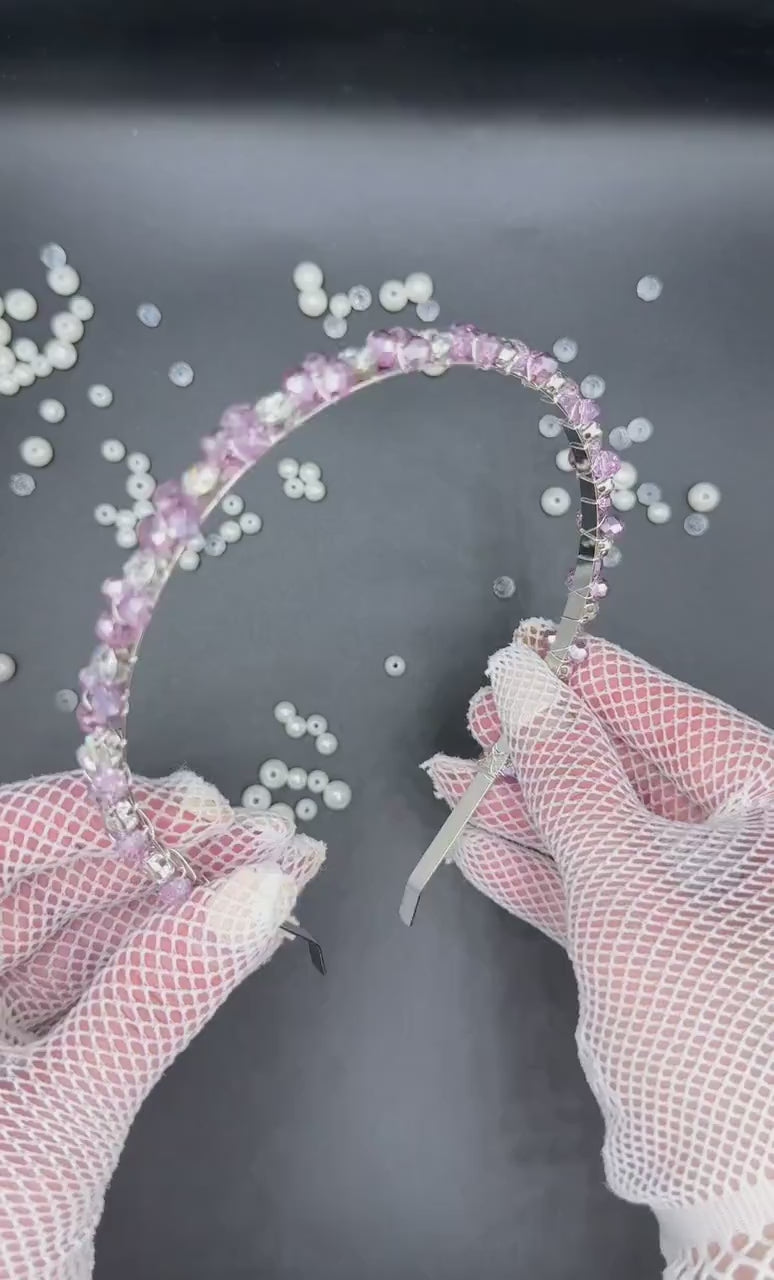 Pink Crystal Headband with Black Metal
