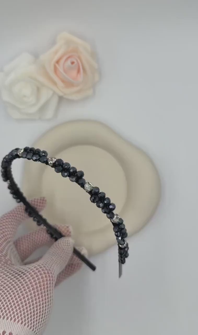 Navy blue crystal hairband with black metal