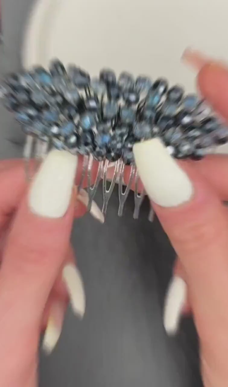 Navyblauer Kristall Haarkamm mit Glasperlen für Brautfrisuren