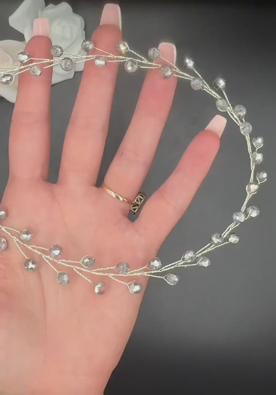 Bicolor Crystal Hair Vine in Silver for Brides