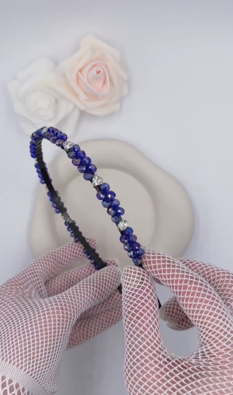 Saphirblauer Kristall Haarreif für Brautlooks