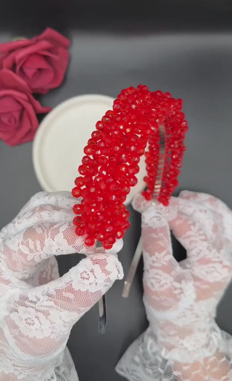 Roter Kristall Haarreif für Hochzeit und Abendlook