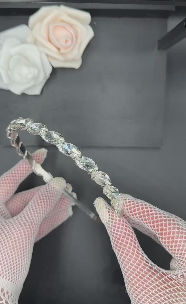 Silver Bridal Tiara with Clear Crystals and Pearls