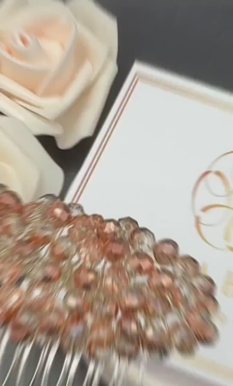 Şampanya Bakır Bicolor Kristal Gelin Saçı Tarağı