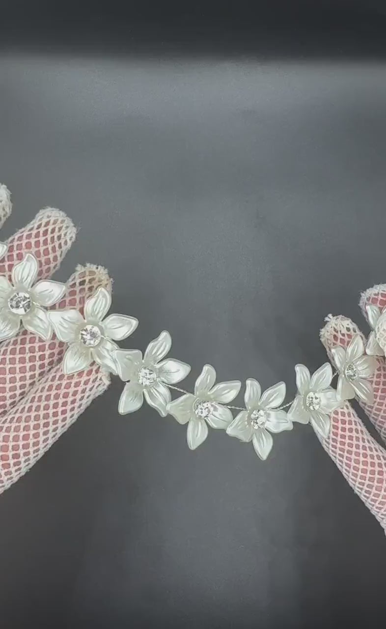White Flower Hair Ornament with Crystals for Brides
