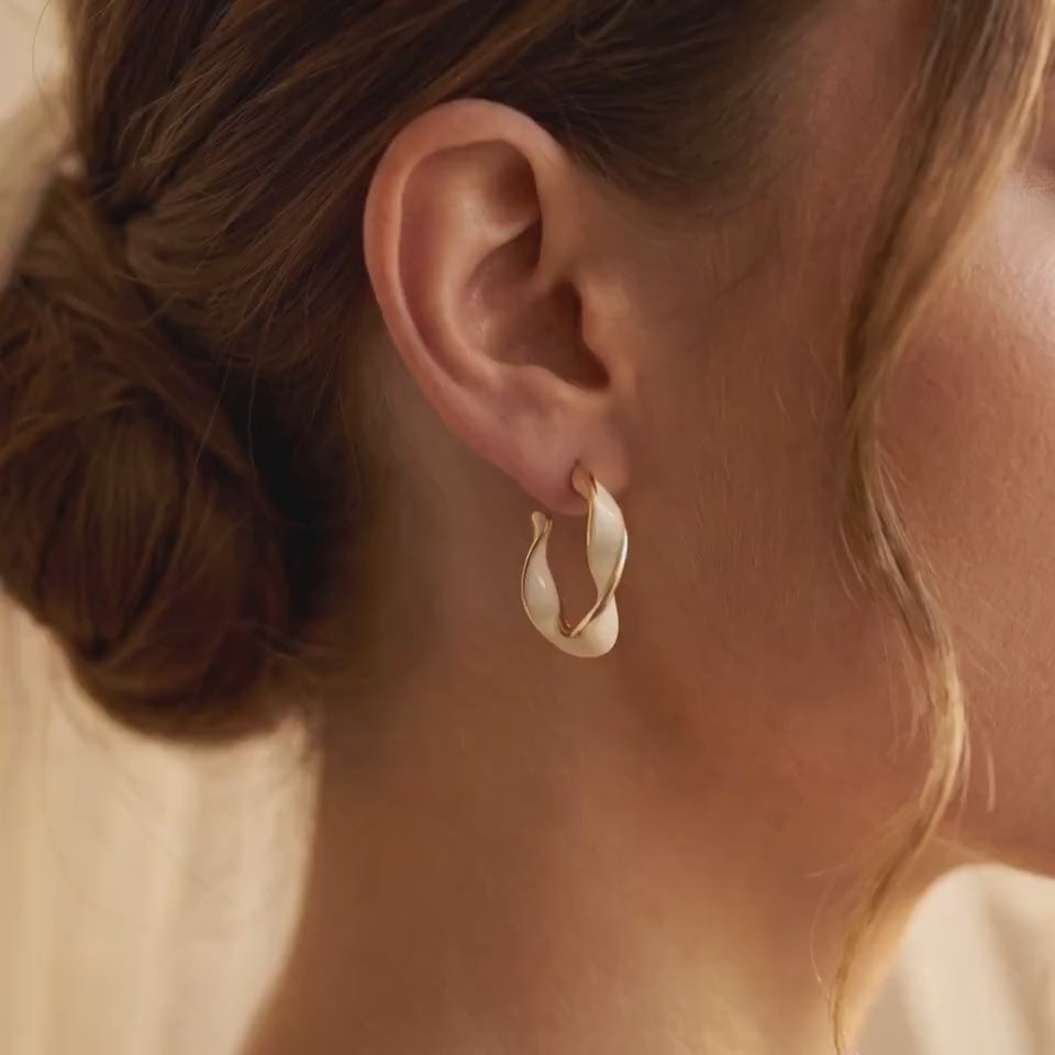 Braut Creolen Weiß Gold Statement Hochzeit Ohrringe
