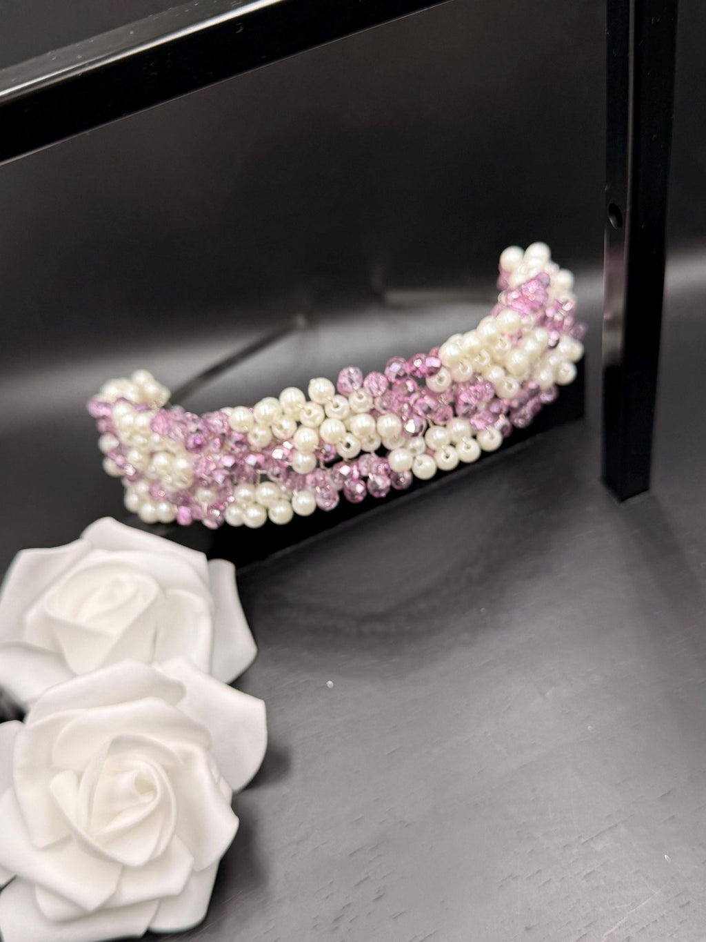 Rosa Kristall & Perlen Brautkrone – luxuriöser Bridal Haarreif in Rosé, handgemachte Tiara, elegante Hochzeit Haaraccessoire - AVYRAA BRIDAL