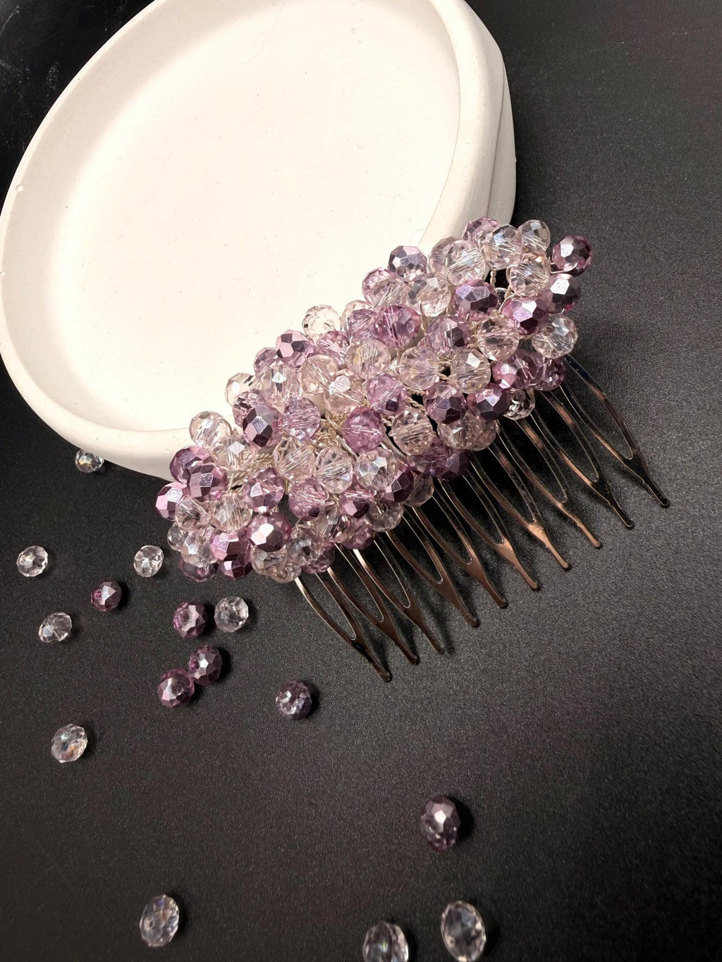 Rose Kristall Haarkamm, Handgefertigter Haar - Accessoire mit klaren & rosafarbenen Glasperlen, Braut, Hochzeit, Party, Alltag - AVYRAA BRIDAL