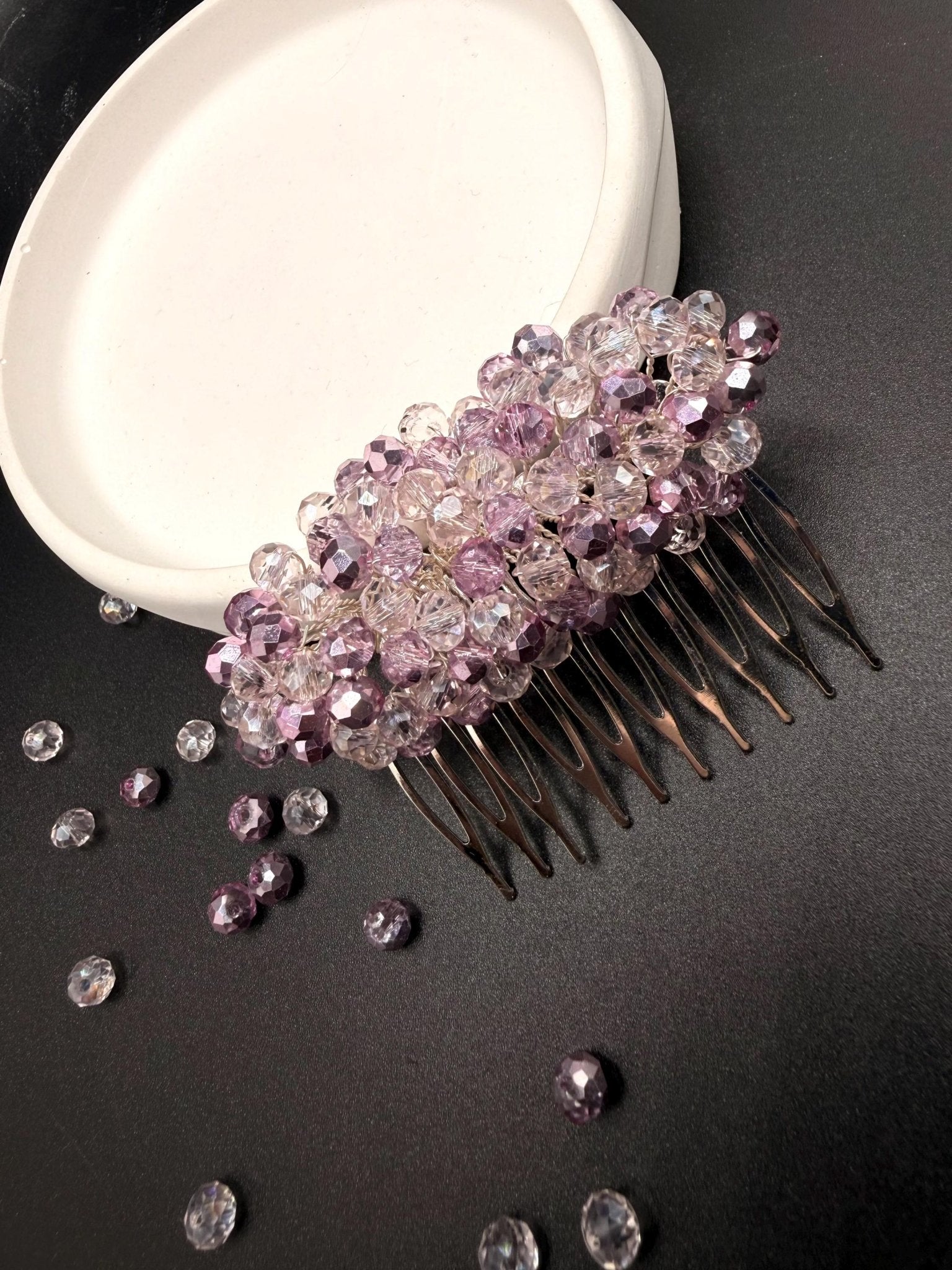 Rose Kristall Haarkamm, Handgefertigter Haar - Accessoire mit klaren & rosafarbenen Glasperlen, Braut, Hochzeit, Party, Alltag - AVYRAA BRIDAL