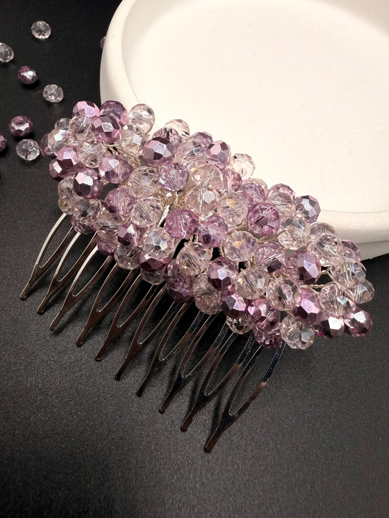 Rose Kristall Haarkamm, Handgefertigter Haar - Accessoire mit klaren & rosafarbenen Glasperlen, Braut, Hochzeit, Party, Alltag - AVYRAA BRIDAL