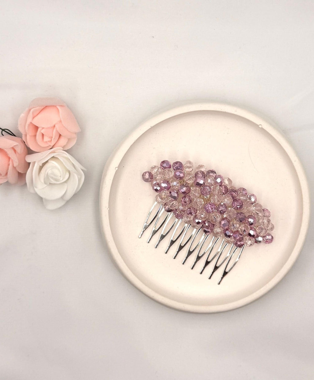 Rose Kristall Haarkamm, Handgefertigter Haar - Accessoire mit klaren & rosafarbenen Glasperlen, Braut, Hochzeit, Party, Alltag - AVYRAA BRIDAL