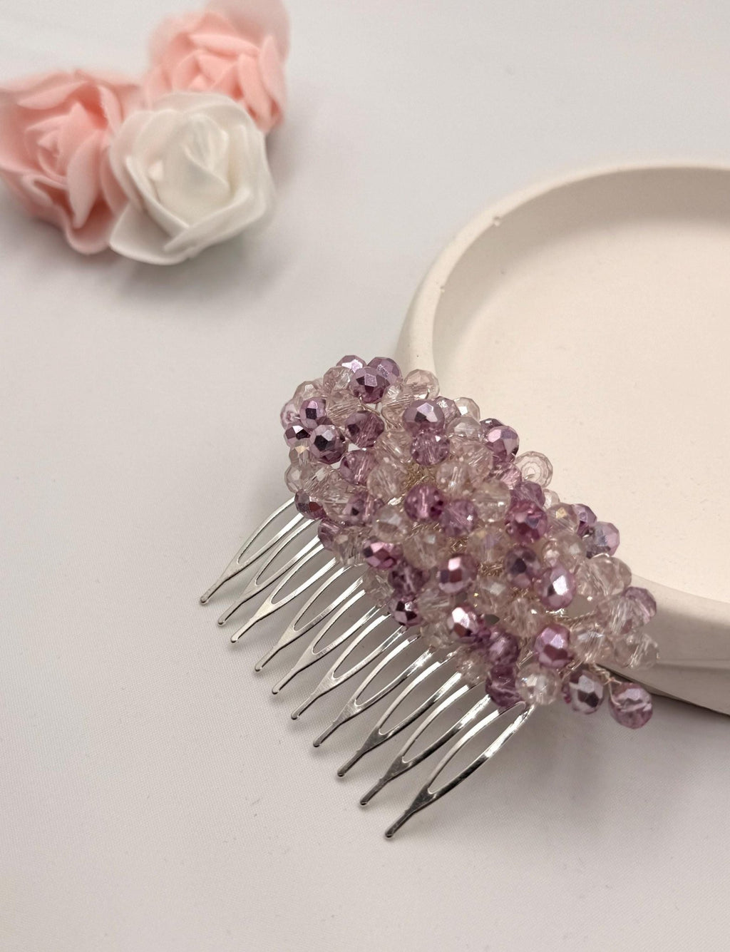 Rose Kristall Haarkamm, Handgefertigter Haar - Accessoire mit klaren & rosafarbenen Glasperlen, Braut, Hochzeit, Party, Alltag - AVYRAA BRIDAL