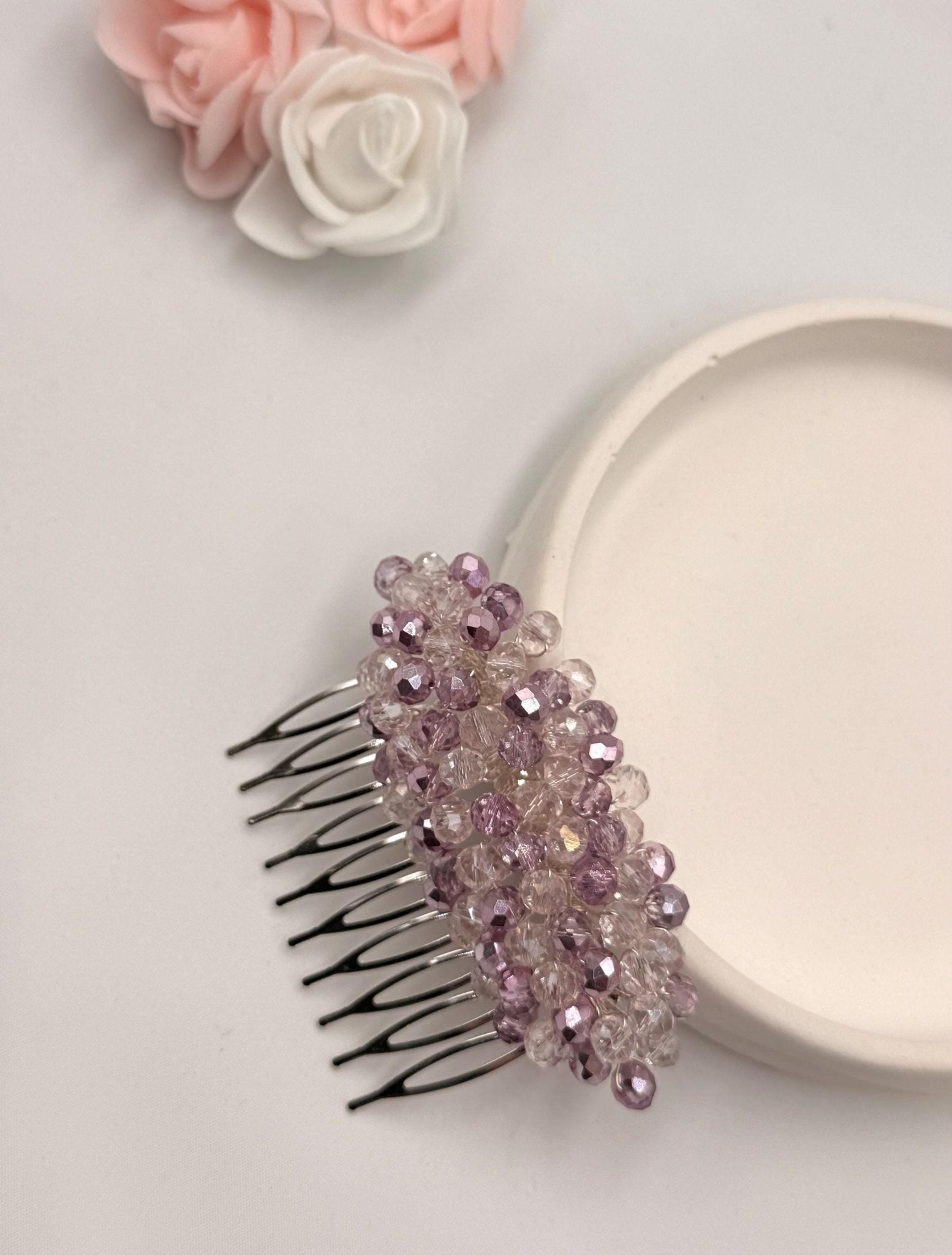 Rose Kristall Haarkamm, Handgefertigter Haar - Accessoire mit klaren & rosafarbenen Glasperlen, Braut, Hochzeit, Party, Alltag - AVYRAA BRIDAL