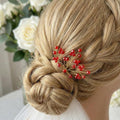 Rote Perlen - Haarnadeln – Braut Haarnadeln – Hochzeit Haarschmuck – In Rot - oder Golddraht erhältlich - AVYRAA BRIDAL