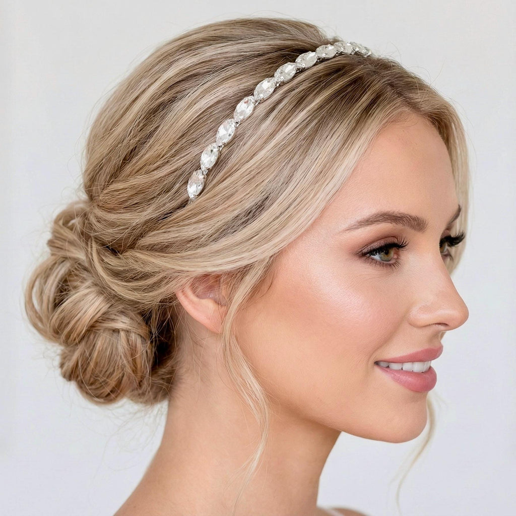 Silberne Braut Tiara mit klaren Kristallen und Perlen - AVYRAA BRIDAL