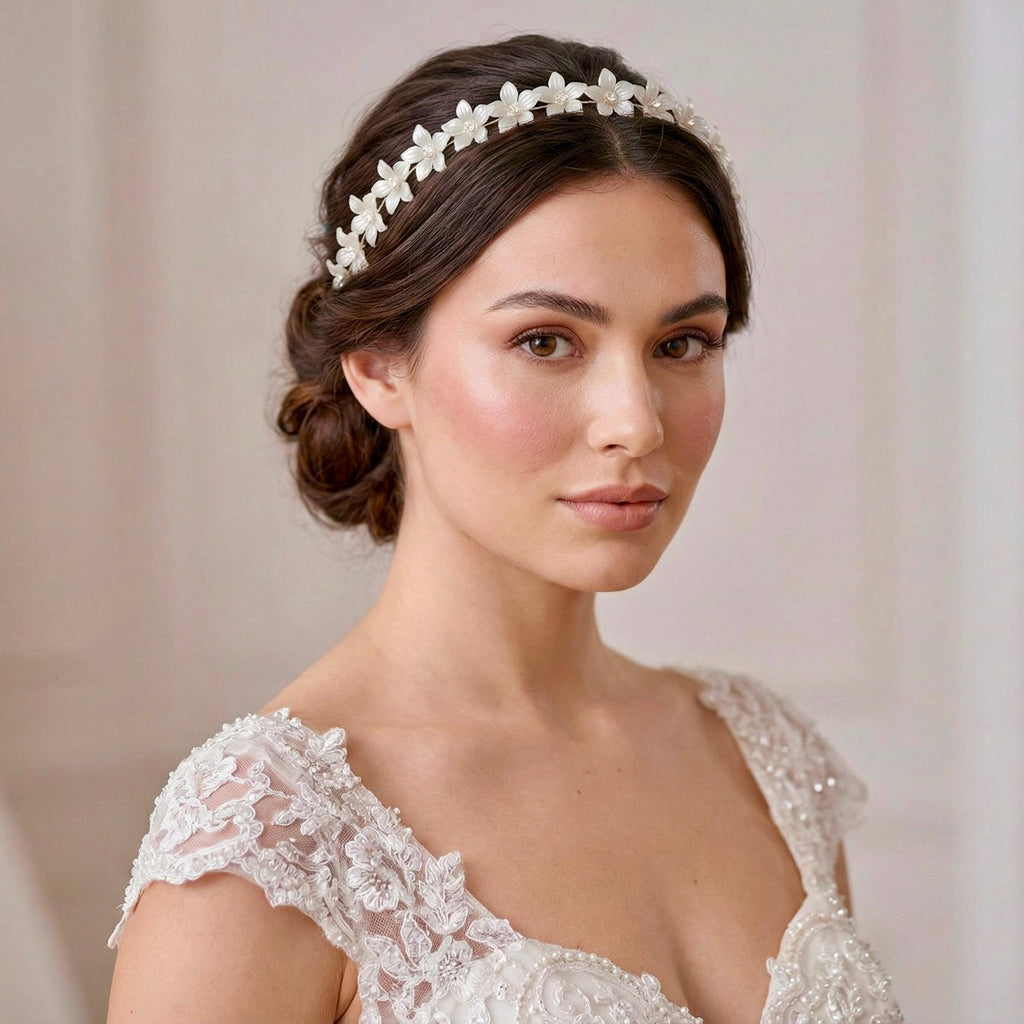 Weißer Blüten Haarschmuck mit Kristallen für Bräute - AVYRAA BRIDAL