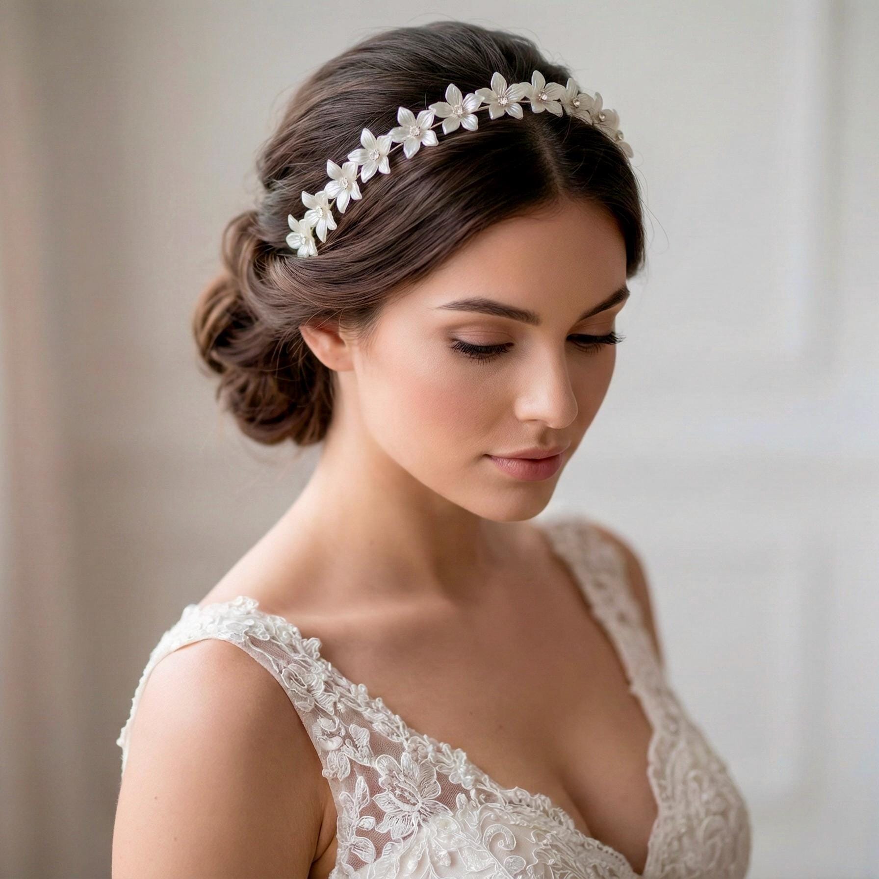 Weißer Blüten Haarschmuck mit Kristallen für Bräute - AVYRAA BRIDAL