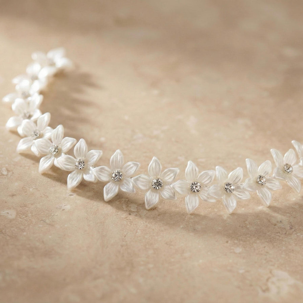 Weißer Blüten Haarschmuck mit Kristallen für Bräute - AVYRAA BRIDAL