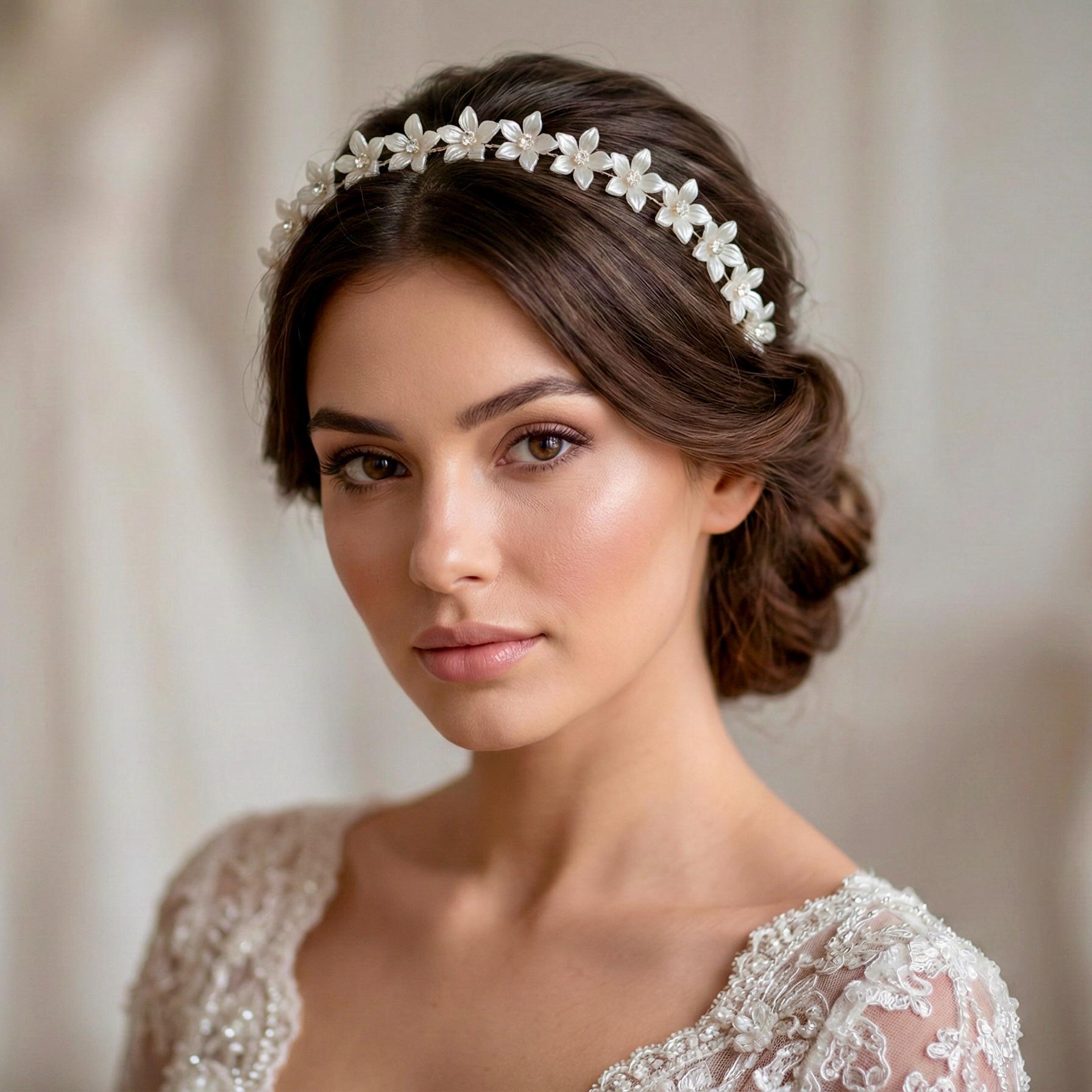 Weißer Blüten Haarschmuck mit Kristallen für Bräute - AVYRAA BRIDAL