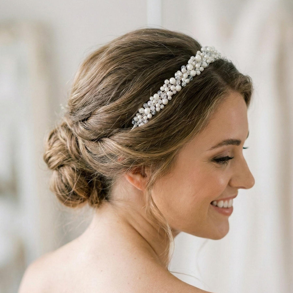 Zarte Braut Tiara mit Perlen und Kristallen - AVYRAA BRIDAL