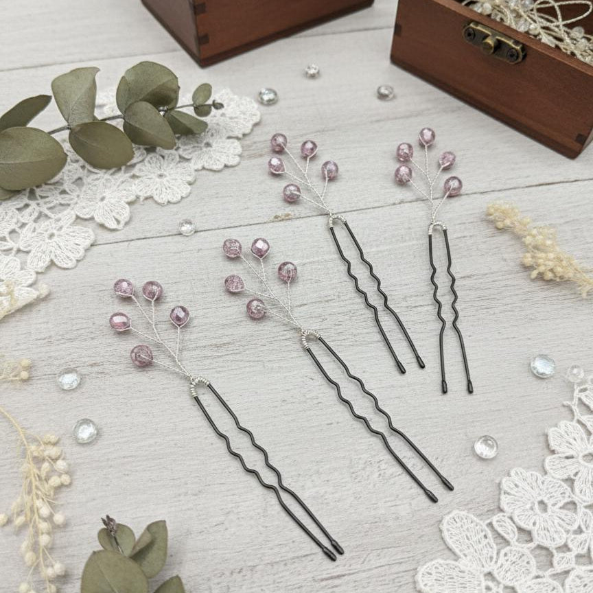 Zarte Haarnadeln mit rosa Glas - Kristallen – Handgefertigte Hair Pins für Braut - & Abendfrisuren - AVYRAA BRIDAL